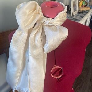100% Silk Cream Long Paisley Scarf